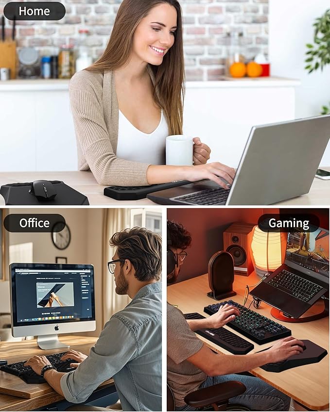 Ergonomic Mouse Pad and Keyboard Wrist Rest Support Set, Massage Design Mousepad for Carpal Tunnel, Memory Foam, Non-Slip PU Base for Computer Desk, Black
