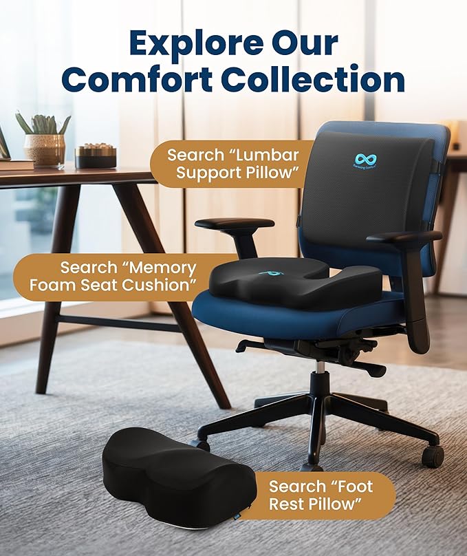 Everlasting Comfort Doctor Recommended Memory Foam Seat Cushion for Office Chairs & Car - Ergonomic Office Desk Accessories - Cushions for Tailbone Support, Sciatica (Black, Large)