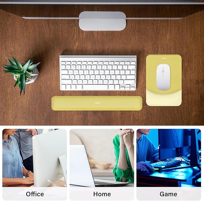 MOSISO Wrist Rest Support for Mouse Pad&Keyboard Set, Rectangular Ergonomic Mousepad Non-Slip Base Home/Office Easy Typing Pad with Neoprene Cloth&Raised Silicone Lining, Yellow