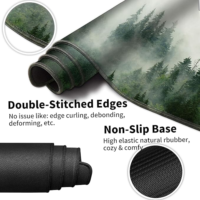 Forest Desk Pad Large Gaming Mouse Pad Set 35.4 x 15.7 with Keyboard Wrist Rest, Wrist Support, and Coaster Memory Foam Smooth Desk Pad Mousepad for Home Office School