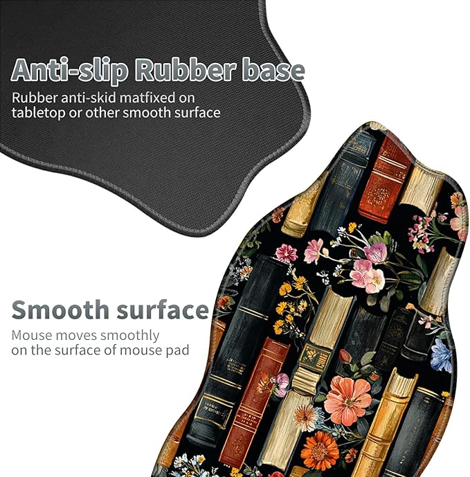 Flowers Bookshelves Large Gaming Mouse Pad Plus a Coaster, 35.4 x 15.7 inches Desk Mat Extended XXL Mousepad with Stitched Edge Non-Slip Rubber, Desk Pad Computer Mouse Mat for Home Office