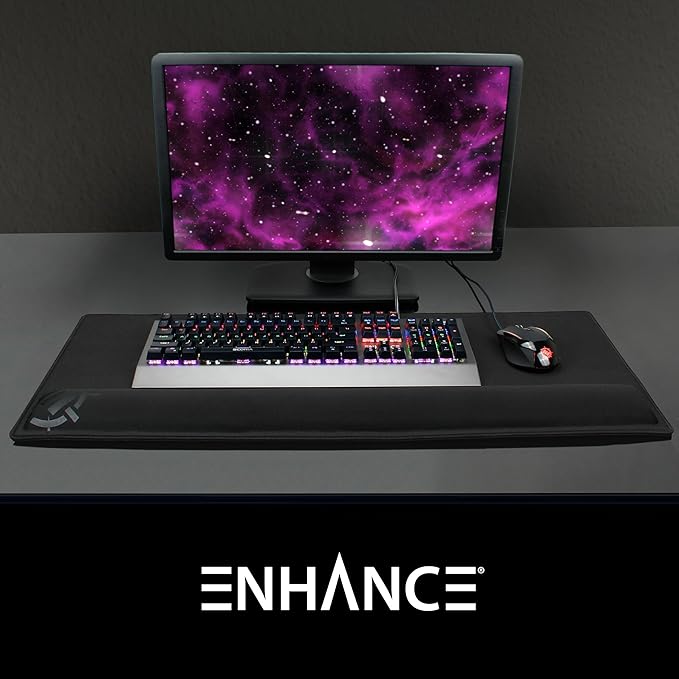 ENHANCE XXL Large Mouse Pad for Desk with 2XL Ergonomic Memory Foam Wrist Rest Support (31.5 x 13.78 x 1 inches) - Desk Pad with Anti-Fray Stitching & Soft Cushion Mat Surface, Designed in The U.S.
