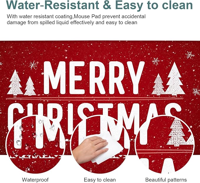 Merry Christmas Extended Gaming Mouse Pad 35.4x15.7Inch Large Desk Mat Anti-Slip Rubber Base & Durable Stitched Edges for Gamers Smooth Mouse Writing Surface for Desk Office/Home