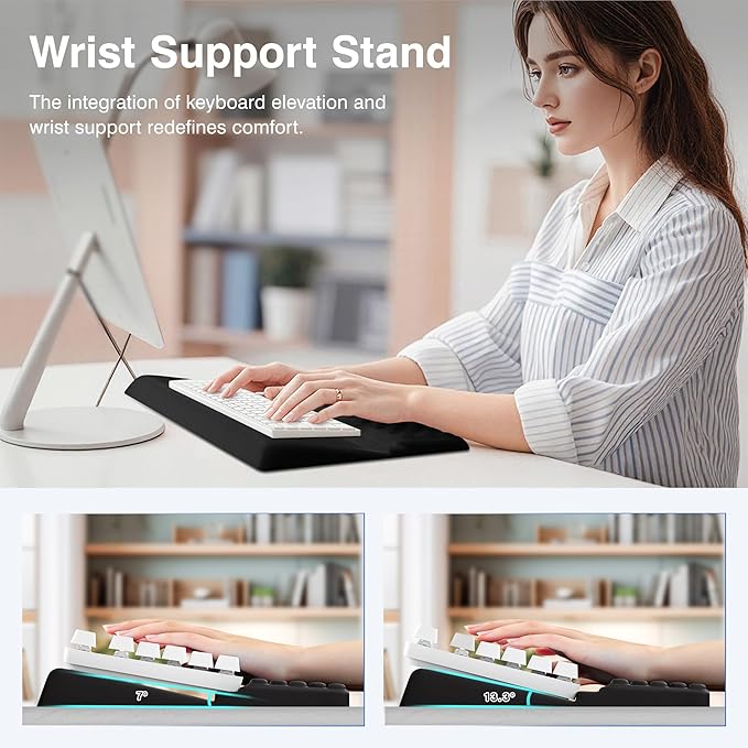 Ospelelf Keyboard Wrist Rest Stand Pad and Ergonomic Mouse Pad Set with Large Mousepad, Memory Foam Comfort, Premium Office Desk Accessories for Pain Relief, Black