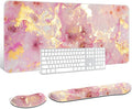Auhoahsil Large Mouse Pad with Wrist Rests for Keyboard & Mouse, Thick Soft Ergonomic Memory Foam Wrist Supports, Big & Long Desk Mat 35.5 x 15.7 in, for Office Gaming Computer, Pink Gold Marble