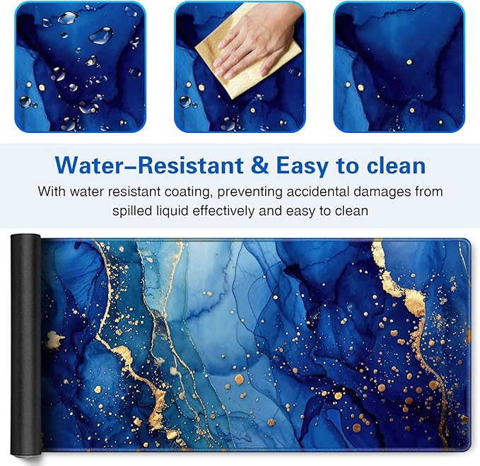 Mousepad Blue, Large Gaming Mouse Pad XXL 35.4×15.7in, Extended Computer Keyboard Mouse Mat Desk Pad for Laptop with Stitched Edges, Waterproof Mousepad for Gamer Home&Office Women
