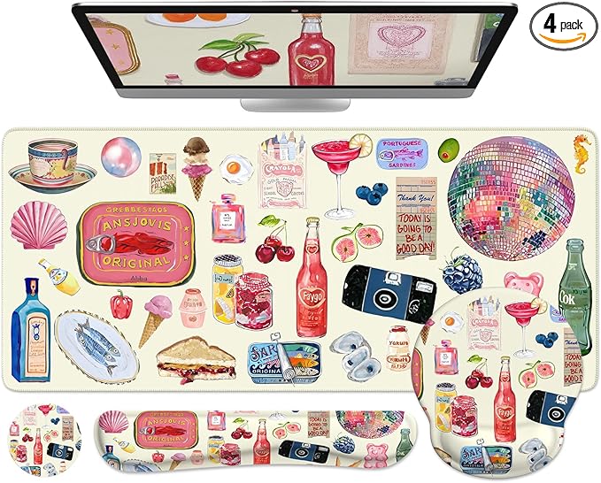 iCasso Desk Pad Mat, Large Mouse Pad and Keyboard Wrist Rest Set, Desk Protector Mat, 4in1 Ergonomic Keyboard Pad with Wrist Support for Desktop Home Office Computer