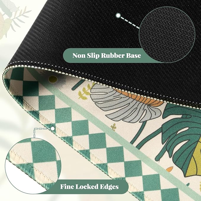 Large Mouse Pad for Desktop, Cute Desk Mat Pad Protector for Work & Gaming, Aesthetic Pretty Anti-Slip Laptop Blotter Cover for Office School Home Supplies, Green Leaves, 35.4" x 15.7"