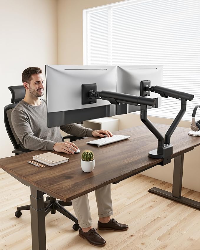 monTEK Dual Monitor Stand Mount with USB Up to 35" Screens, Each Arm Holds Max 24.3 lbs, Full Motion Adjustable Monitor Arm Desk Mount with C-Clamp/Grommet,VESA 75/100mm