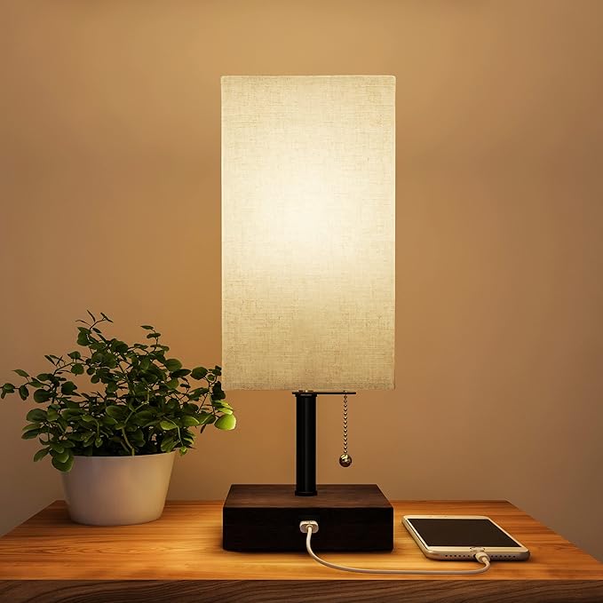 Lavish Home LED Desk Lamp with USB Charging Port - Small Bedside Table Light for Reading - Bedroom, Living or Dining Room, Dorm Decor (Linen/Brown)