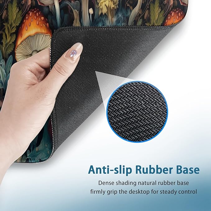 Mushrooms Desk Mat, Vintage Mushroom Floral Extended Gaming Mouse Pad Large, Big Desk Mat with Non-Slip Base and Stitched Edge, Long Computer Keyboard Mouse Mat for Home Office Work 31.5"x11.8"