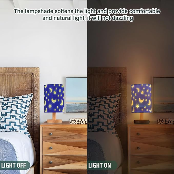 Moon LED Table Lamp, Bedside Lamp with Linen Lampshade, Flicker-Free Eye Care USB Plug in Nightstand Lamp, for Bedroom and Office
