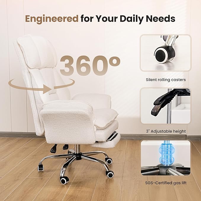 Big and Tall Office Chair, Flip Armrests for Pets & Cross Legged Sitting, Executive Ergonomic Computer Gaming Chair with Foot Rest, Gliter Fabric Wide Seat Reclining Desk Chair