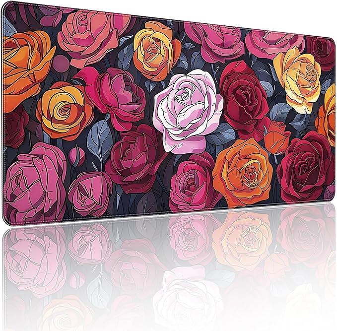 XXL Gaming Mouse Pad, Vintage Roses Floral Design, 35.4 x 15.7 Inches, Non-Slip Rubber Base, Microfiber Cloth, Extended Rectangular Desk Mat
