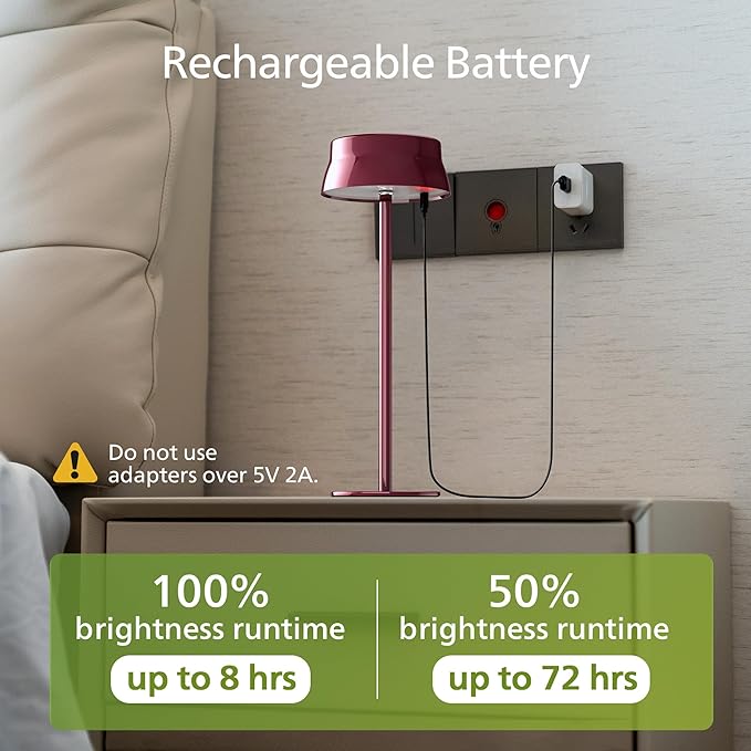 Philips Cordless Table Lamp, Portable Outdoor LED Desk Light,Rechargeable Battery Operated, 2 Adjustable Height, Touch Control & 3 Color Stepless Dimming, Waterproof Lamps for Restaurant/Bedroom