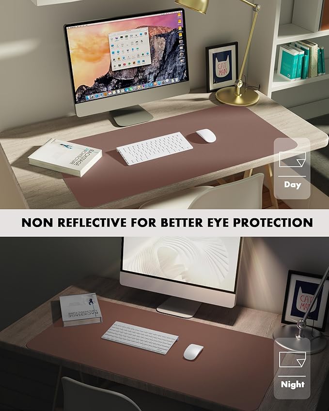 YSAGi Double-Sided Desk Pad, 23.6"x13.7"Leather Desk Mat, Eco Cork Desk Pad Protector,Large Mouse Pad,Waterproof Desk Blotter for Office/Home(Chocolate)
