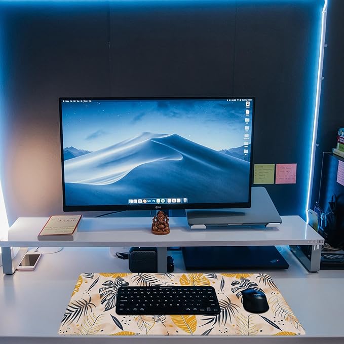 Desk Mat, Boho Palm Leaves Large Gaming Mouse Pad for Desk XL,Boho Tropical Leaves Desk Pad,Extended Big Computer Keyboard Mouse Pad with Non-Slip Base and Stitched Edge 31.5"x11.8"