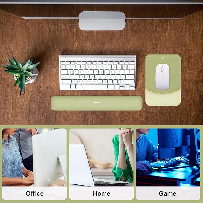 MOSISO Wrist Rest Support for Mouse Pad&Keyboard Set, Rectangular Ergonomic Mousepad Non-Slip Base Home/Office Easy Typing Pad with Neoprene Cloth&Raised Silicone Lining, Olive Green
