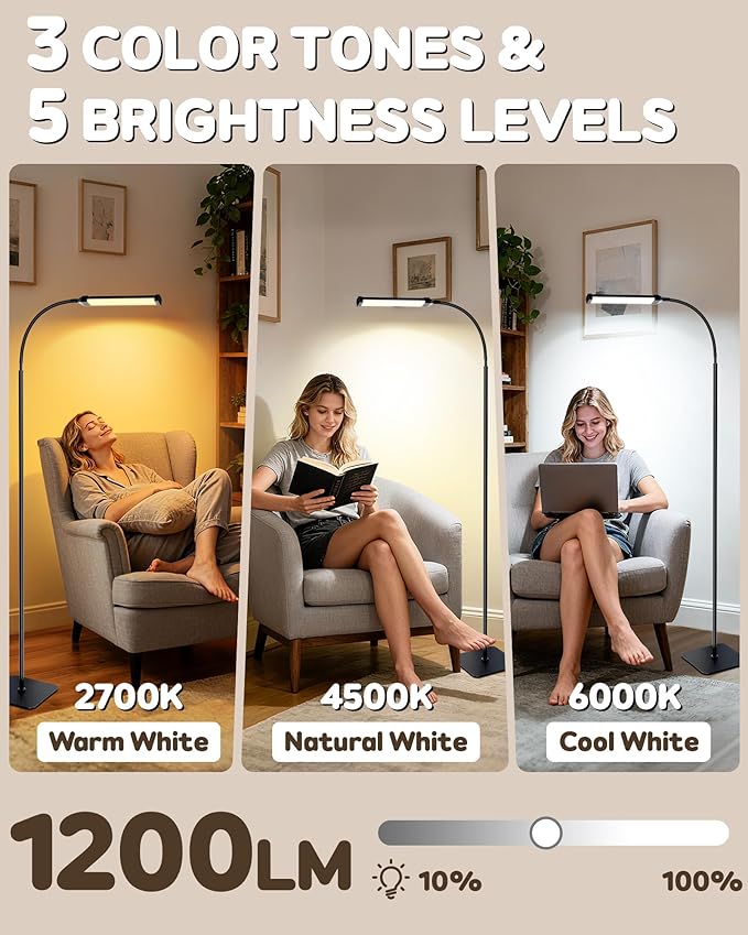 AearKing Light Therapy Lamp, 10000Lux UV-Free Sunlight Therapy Happy Lamp, Full Spectrum Light Therapy Floor Lamp with Adjustable Height & Brightness, 3 Color Temps, Therapy Lamp with Remote Control