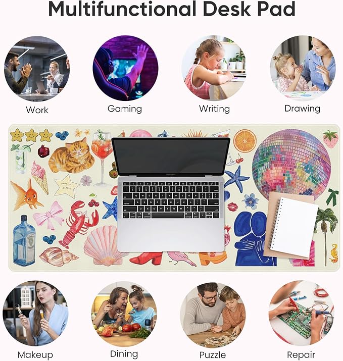 Desk Mat, Leather Desk Pad Blotter Protector, XXL Large Mouse Pad,Computer Laptop Mouse Pads for Desktop,Waterproof Writing Anti-Slip Mousepad for Office and Home I Cream Trendy Stickers