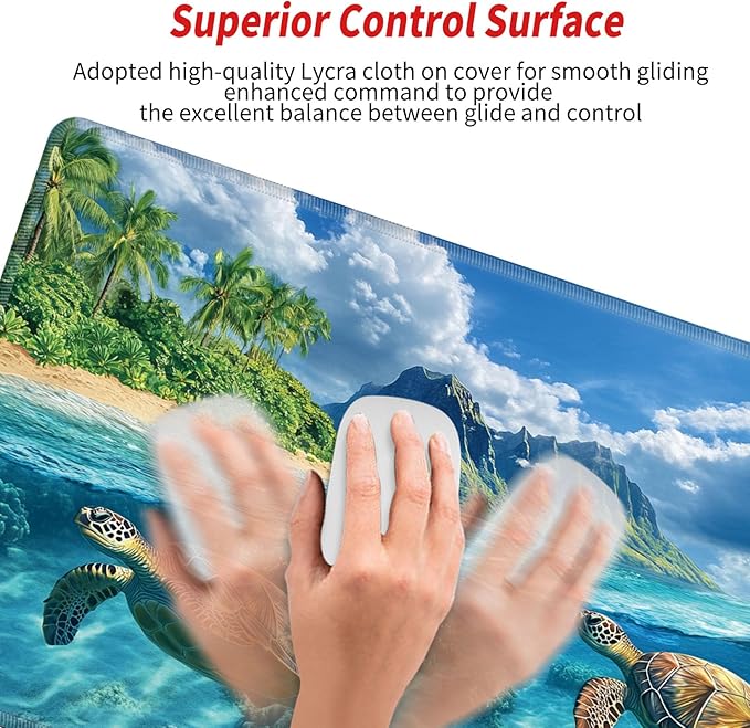 Gaming Mouse Pad Large Mousepad Sea Turtle Desk Mat XXL Big Desk Pad 31.5x15.75 Rubber Base Computer Pad with Stitched Edges Mouse Mat for Work Game Home Office