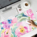 HAOCOO Floral Extended Desk Pad, Large Mouse Mat With Edge Stitching, 2 MM Thick Waterproof Computer Keyboard Mat, Non-Slip Rubber Base for Office