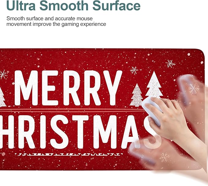 Merry Christmas Extended Gaming Mouse Pad 35.4x15.7Inch Large Desk Mat Anti-Slip Rubber Base & Durable Stitched Edges for Gamers Smooth Mouse Writing Surface for Desk Office/Home