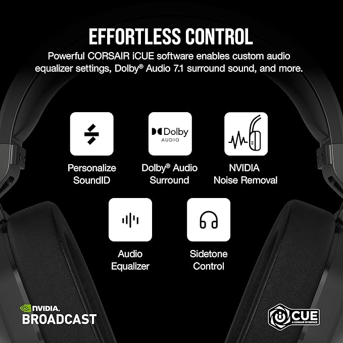 Corsair HS65 Wireless Multiplatform Gaming Headset with Bluetooth - Dolby Audio 7.1 - Omni-Directional Microphone - iCUE Compatible - PC, Mac, PS5, PS4, Mobile - Carbon