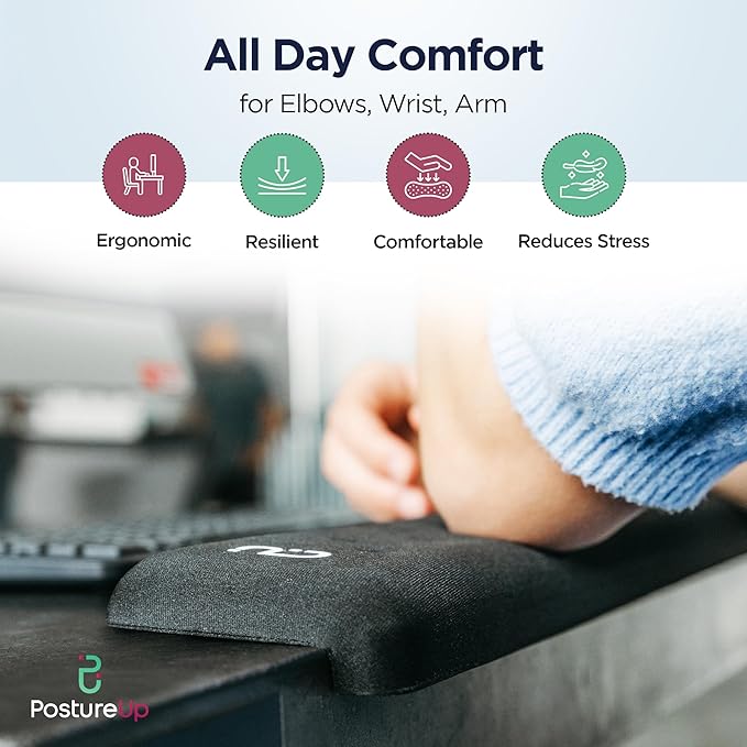EdgeRest Mini PostureUp L-Shaped Desk Long Wrist Rest Elbow, Forearm & Wrist Comfort Support for Table or Desk Edge, Non-Slip, Memory Foam Padding, Ergonomic Design for Work, Universal Fit, Black
