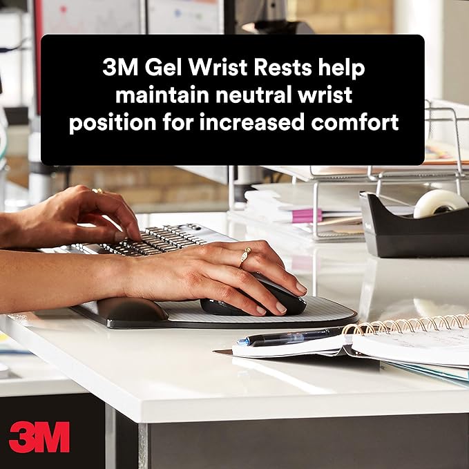 3M Precise Mouse Pad with Gel Wrist Rest, Soothing Gel Comfort with Durable, Easy to Clean Leatherette Cover, Optical Mouse Performance, 9.2" x 8.7", Black (MW310LE)