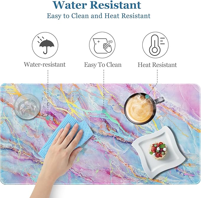 Desk Mat, Desk Matt for Desktop, DeskPad Mat, XXL Large Mouse Pad for desks, Anti-Slip Big Mousepad with Stitched Edges, Keyboard Pad Mouse Mats for Computer, Work, Game, Office, Home, Purple Marble