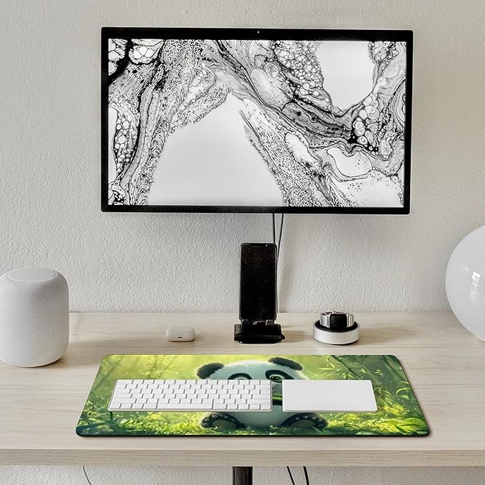 Large Ergonomic Gaming Mouse Pad Panda Joy - Adorable Baby Panda Theme with Non-Slip Base Water-Resistant Surface and Stitched Edges 40X75cm