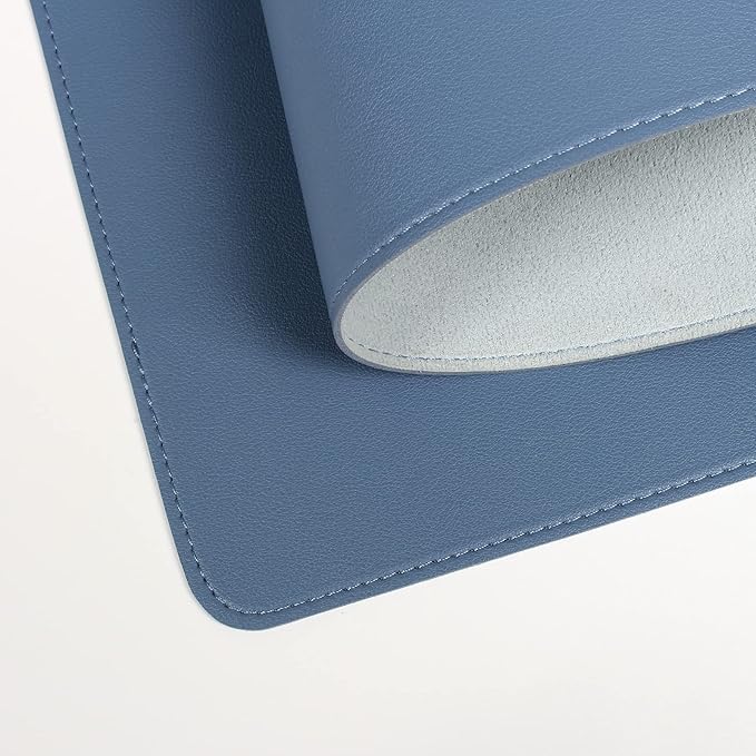 Faux Leather Desk Pad Blotter,Water and Slip Resistant Writing Desk Protector Mat,Blue Large Mouse Pad for Desktop/Office Home Table Cover,36x17 in