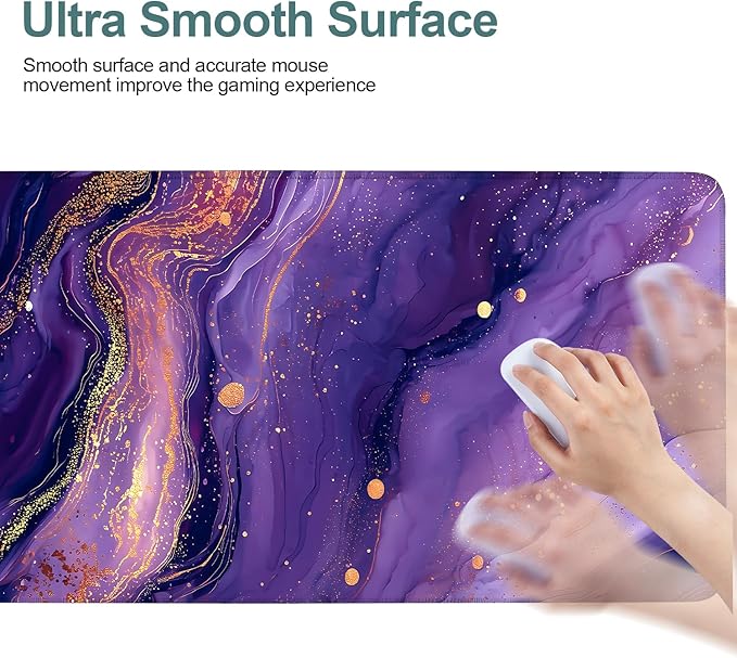 Purple Marble Extended Gaming Mouse Pad 31.5x11.8inches Large Desk Mat Anti-Slip Rubber Base & Durable Stitched Edges for Gamers Smooth Mouse Writing Surface for Desk Office/Home