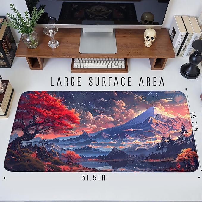 Japanese Mouse Pad Mt Fuji Desk Pad Mat Floral Mousepad XXL Desk Decor Office Decor Accessory Gaming Mouse Pad Cute Computer Laptop Keyboard Mat