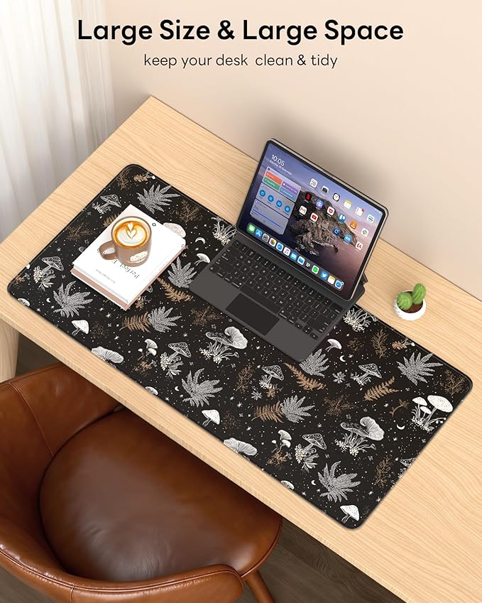 XL Gaming Mouse Pad, 31.5x15.7'' Large Desk Mat with Anti-Slip Rubber Base & Stitched Edges for Gaming, Office, Home, Black Art