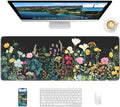 Floral Mouse Pad, 31.5 x 11.8 Large Desk Mat with Stitched Edges & Non-Slip Base, Mousepad for Office, Home, Work, Night Flowers