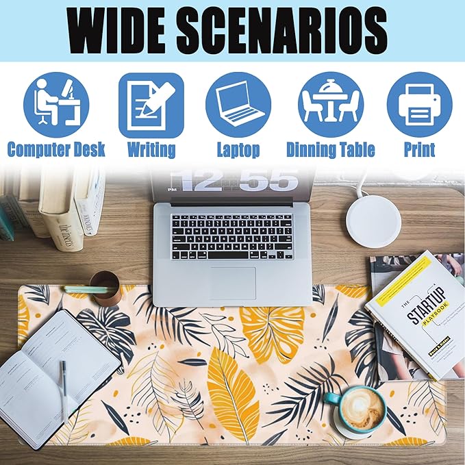 Desk Mat, Boho Palm Leaves Large Gaming Mouse Pad for Desk XL,Boho Tropical Leaves Desk Pad,Extended Big Computer Keyboard Mouse Pad with Non-Slip Base and Stitched Edge 31.5"x11.8"