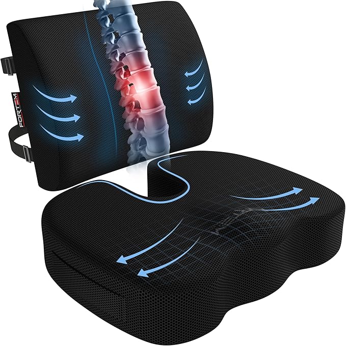 FORTEM Seat Cushion, Office Chair Cushion, Lumbar Support Pillow for Office Chair, Memory Foam Ergonomic Coccyx & Lumbar Support, Car Sitting Pad, Washable Non-Slip, XL