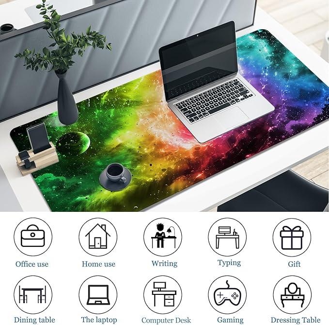 Desk Pad, Desk Matt for Desktop, Extended XXL Large Gaming Mouse Pad for Desk, Anti-Slip Keyboard Mouse Mat with Stitched Edges, Keyboard Mouse Mat for Computer, Work, Office, Gaming, Aurora