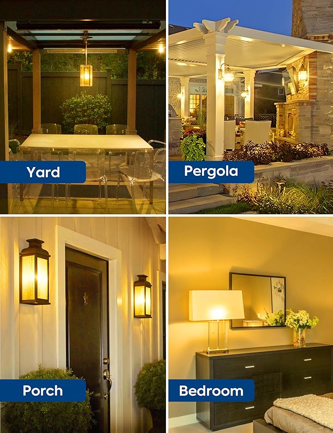 Yellow Bug Light Bulbs Outdoor, A19 LED Lights 9W, (60W to 100W Equivalent), Amber Yellow, Not-dimmable, E26 Base Bulb for Outside, Nursery, Sleep, Porch Garage, 4 Pack