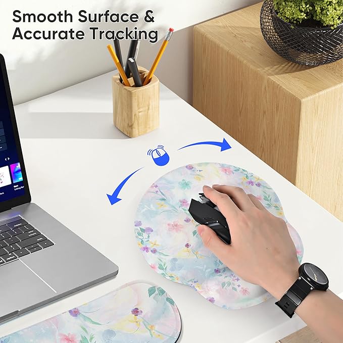 Ergonomic Keyboard Mouse Pad Wrist Rest Support Set for Laptop/Computer/Desktop,Memory Foam Hand Rest Wrist Cushion for Gaming/Office,Lightweight Comfortable (Colorful Flowers)