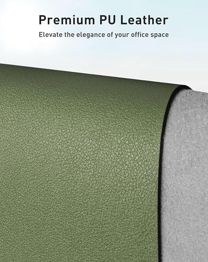 Aothia Faux Leather Desk Mat - Large Mouse Pad, Non-Slip PU Leather Blotter, Waterproof Writing Surface for Office and Home (Olive Green, 42" x 17")