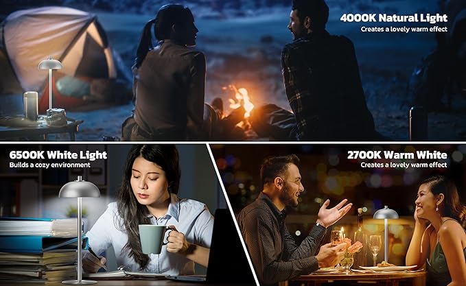 2 Pack Cordless Table Lamp, 5000mAh Portable Rechargeable Table Lamp, 3 Color Modes Stepless Dimming Table Light with Memory Function, for Dinner, Patio, Home, Restaurant.(Sliver)