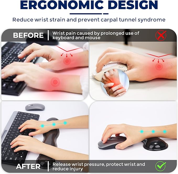 Gel Wrist Rest for Keyboard and Mouse, Wrist Rest for Keyboard, Mouse Wrist Support, Pain Relief, Cool Touch, Non-Skid, Mouse Wrist pad