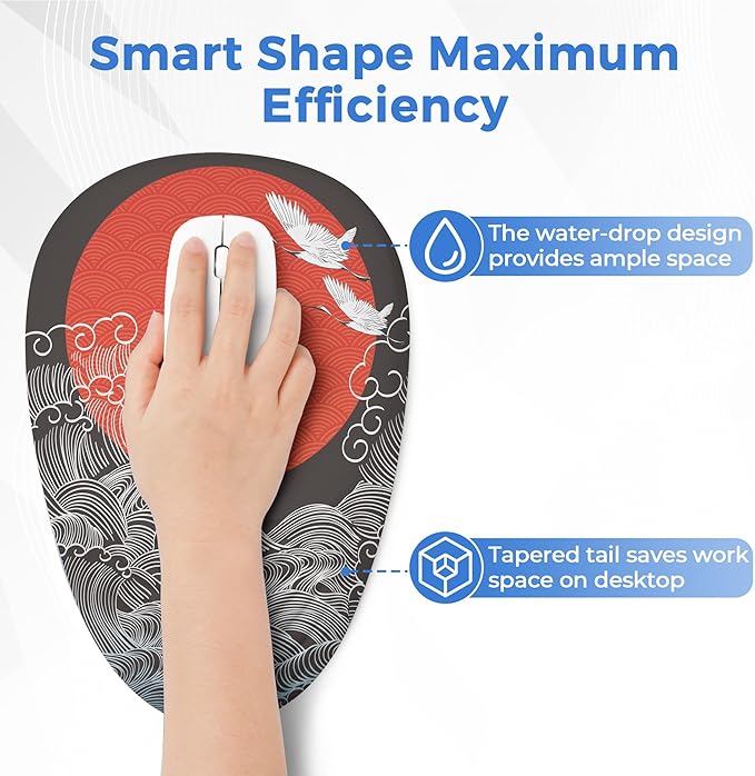 Ergonomic Mouse Pad with Wrist Support, Memory Foam Wrist Rest for Pain Relief & Carpal Tunnel, Non-Slip Base for Office, Computer, PC, Laptop (12x8x1.2inch, Japanese Sunrise)