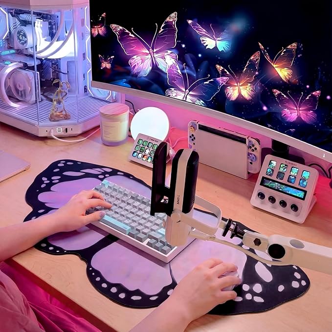 Large Purple Butterfly Gaming Mouse Pad Desk Mat Decorative Butterfly Keyboard Desk Mat with Non-Slip Base Purple Table Accessories for Office Home Study 35.43 x 15.75 Inches