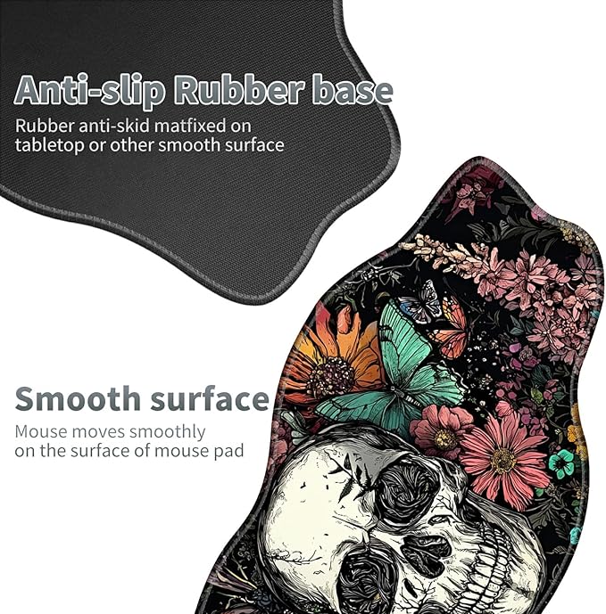 Sugar Skull Flowers Large Gaming Mouse Pad Plus a Coaster, 35.4 x 15.7 inches Desk Mat Extended XXL Mousepad with Stitched Edge Non-Slip Rubber, Desk Pad Computer Mouse Mat for Home Office