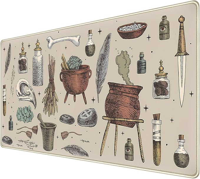 Dark Grey Fantasy Desk Mat, Mysterious Medicine Bottle Mouse Mat, Large Desktop Game Mat, Computer Keyboard and Mousepad XXL, Funny Office Decoration, Home Desktop Accessories 31.5"X15.7"