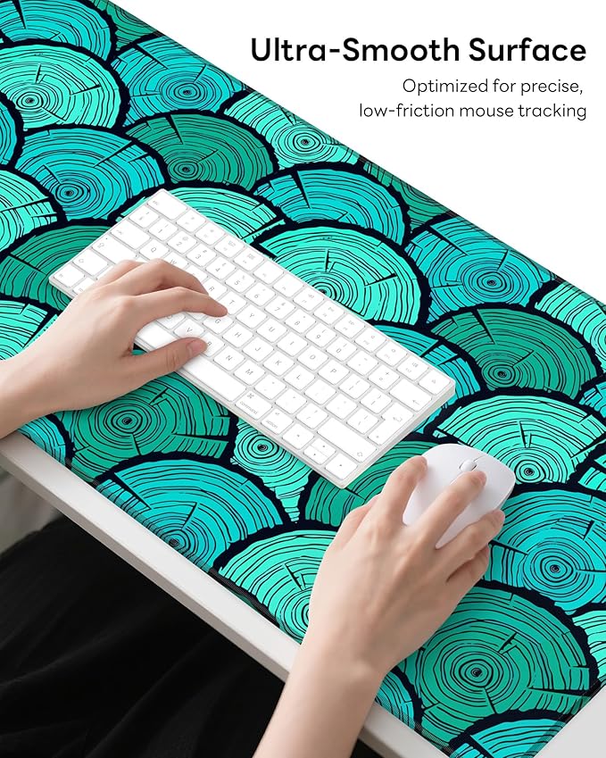 XL Gaming Mouse Pad, 31.5x15.7'' Large Desk Mat with Anti-Slip Rubber Base & Stitched Edges for Gaming, Office, Home, Annual Rings
